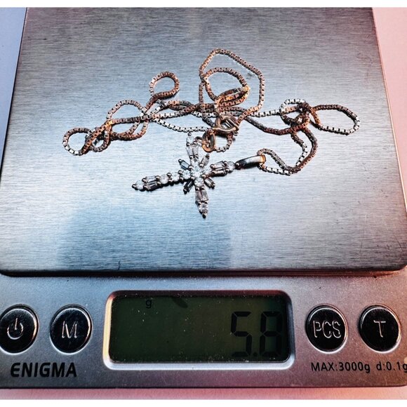 Sterling Silver 925 Cross Pendant Necklace w/ Clear Stones, 20” Chain Vintage - Picture 11 of 11